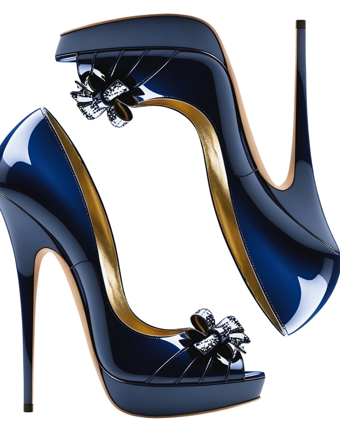 Dark-blue-high-heel-women-shoes-on-a-white,-background 