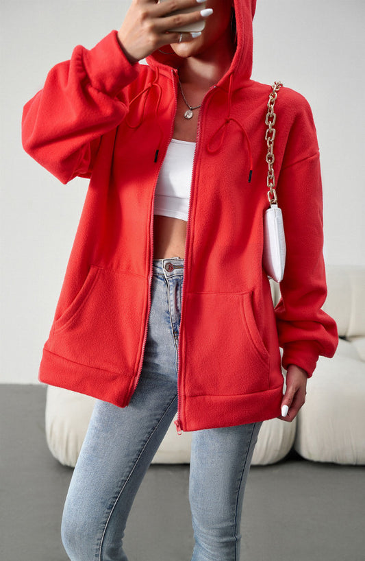 Trendy Solid Color Hooded Cardigan Jacket