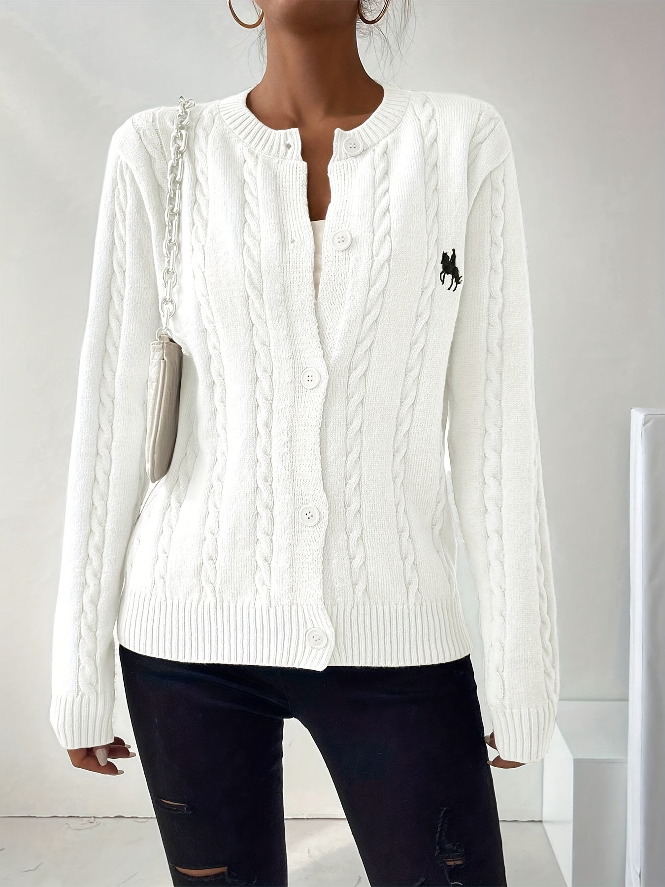 white cardigan | Cozy Cable Knit Button-Front white cardigan - white Cable Knit cardigan