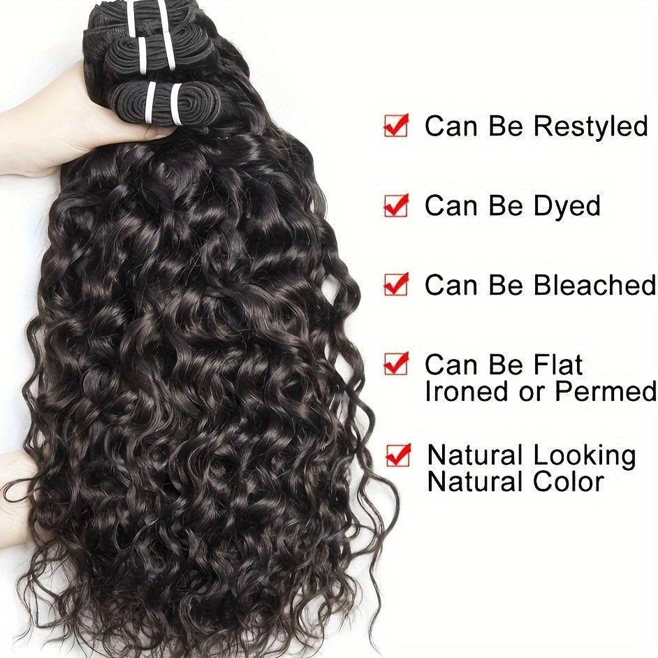 Human Hair Bundles Brazilian Water Wave Bundles Wet and Wavy Hair Weave Weft Remy Hair with Closure