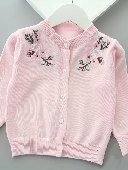 Girls’ Embroidered Cardigan | Stylish Thin Sweater for Spring & Autumn