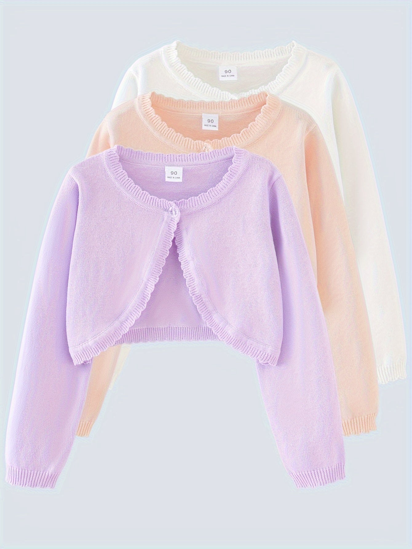 Girls’ Elegant Solid Cardigan with Scarf Detail & Long Sleeves