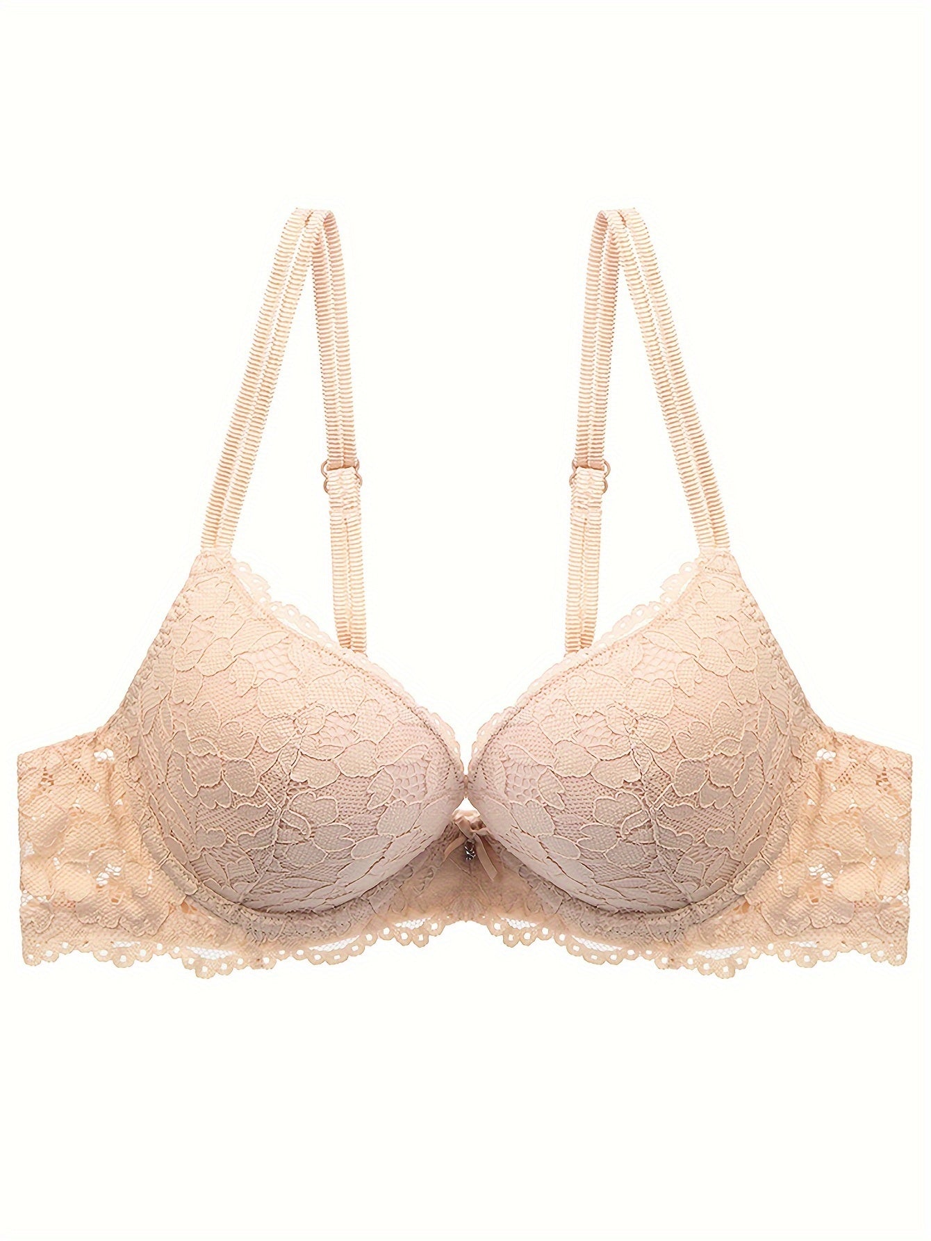 **Push-Up Bra with Lace Mesh, Double Straps, and Thick Cups