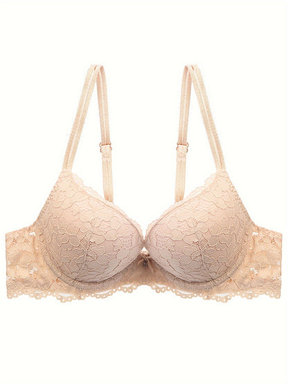 **Push-Up Bra with Lace Mesh, Double Straps, and Thick Cups