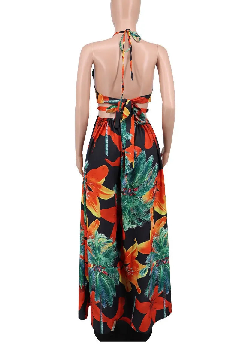 Sleeveless High Side Split Fit Flare Maxi Long Dresses