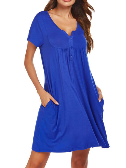 Chic Women's Short Sleeve Pocket Pullover Dress - Perfect for Spring and Summer