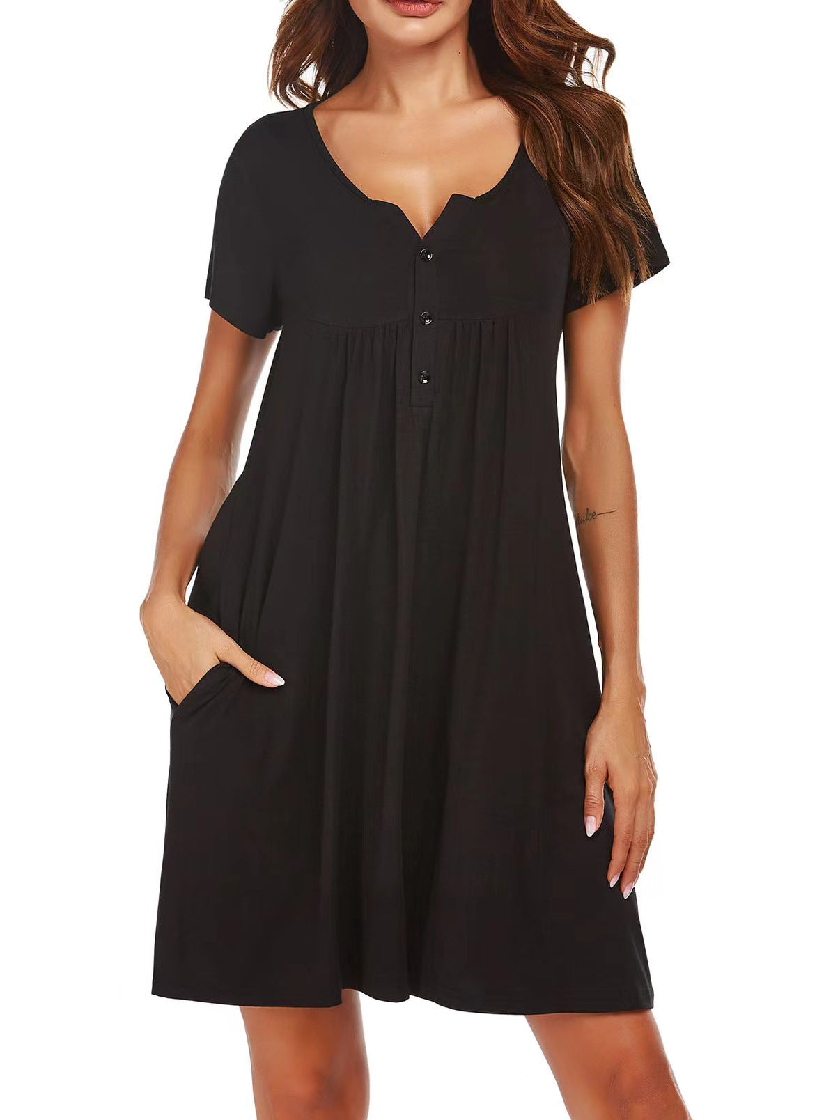 Chic Women's Short Sleeve Pocket Pullover Dress - Perfect for Spring and Summer