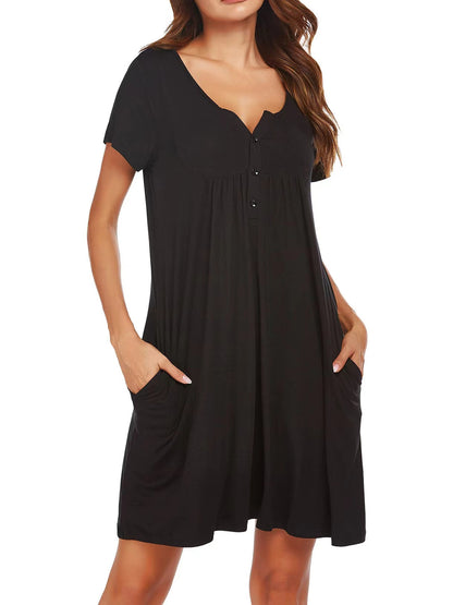 Chic Women's Short Sleeve Pocket Pullover Dress - Perfect for Spring and Summer