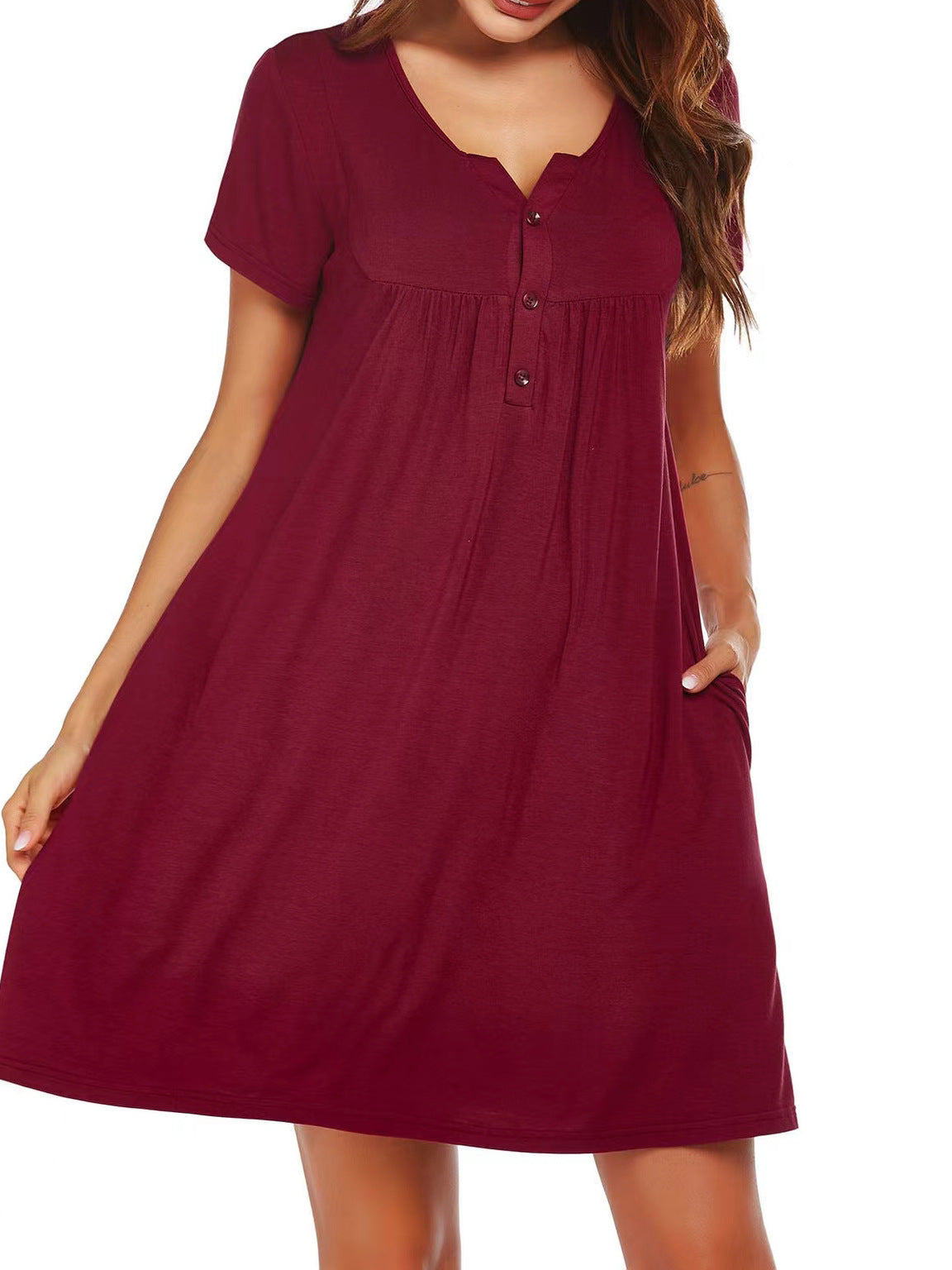 Chic Women's Short Sleeve Pocket Pullover Dress - Perfect for Spring and Summer