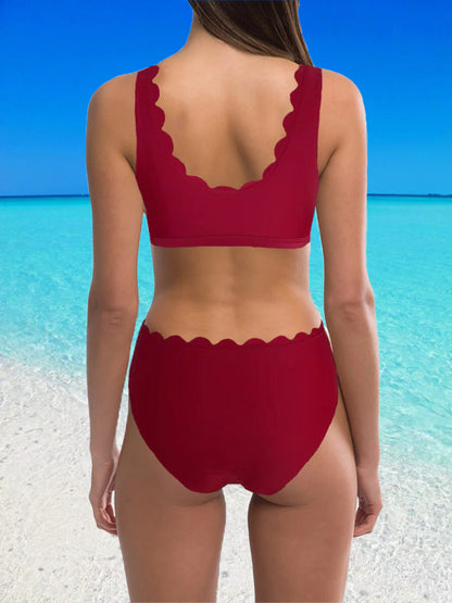 Women's Solid Color Gathering Split Swimsuit