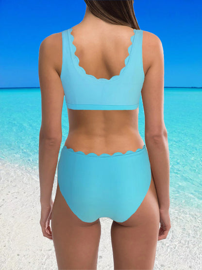 Women's Solid Color Gathering Split Swimsuit