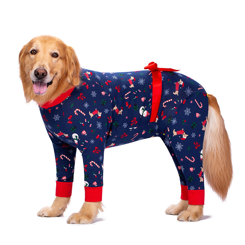 Anti-Fur Four-Legged Pajamas for Big Dogs | Stylish Bow Pet Clothing"