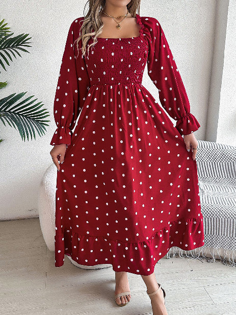 Casual  Dot Swing Dress With Wooden Ears