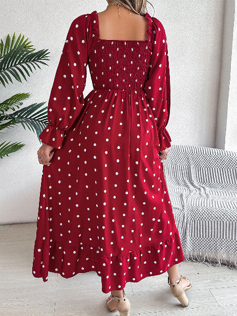 Casual  Dot Swing Dress With Wooden Ears