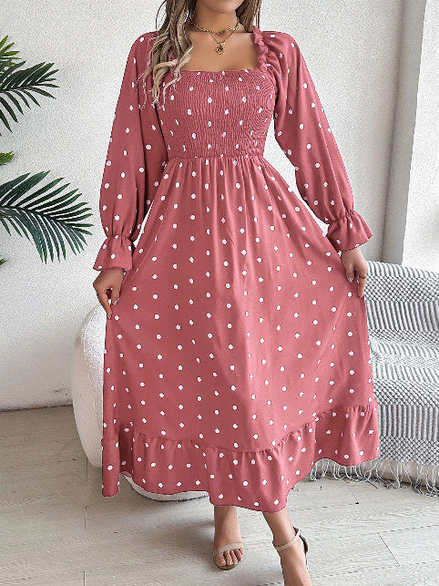 Casual  Dot Swing Dress With Wooden Ears