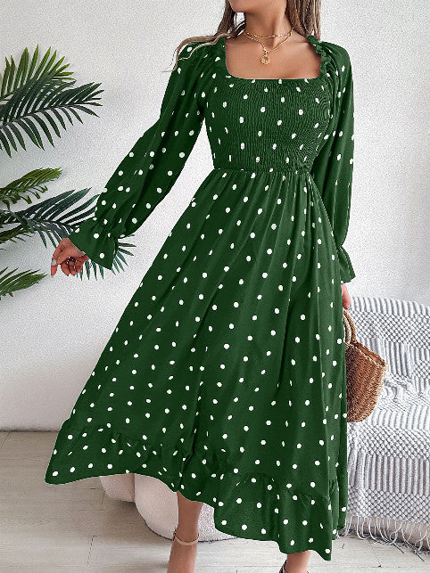 Casual  Dot Swing Dress With Wooden Ears