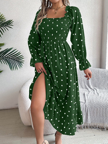 Casual  Dot Swing Dress With Wooden Ears