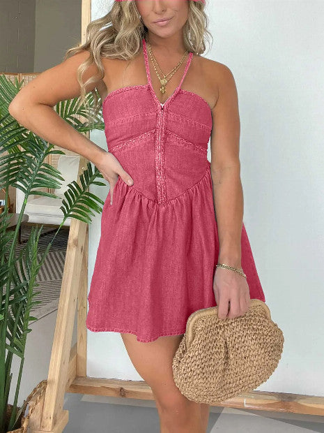 Fashion Women's elegant Neckline Denim Dress