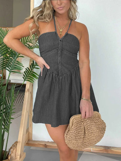 Fashion Women's elegant Neckline Denim Dress