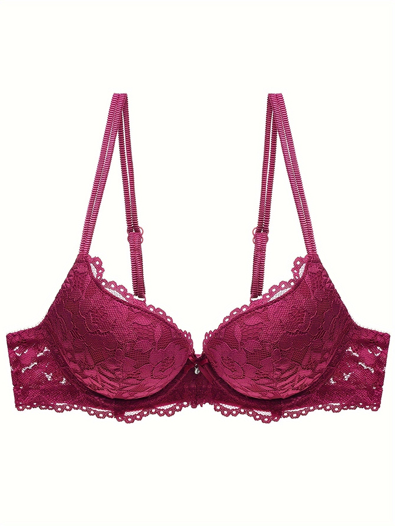 **Push-Up Bra with Lace Mesh, Double Straps, and Thick Cups