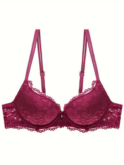 **Push-Up Bra with Lace Mesh, Double Straps, and Thick Cups