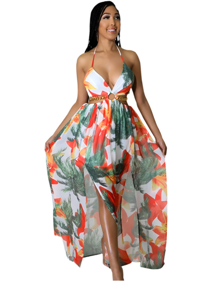 Sleeveless High Side Split Fit Flare Maxi Long Dresses