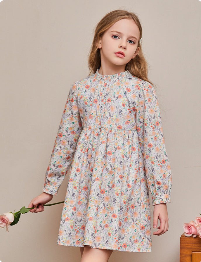 Girls’ Floral Cotton Dress | Vintage Puff Sleeve Charm