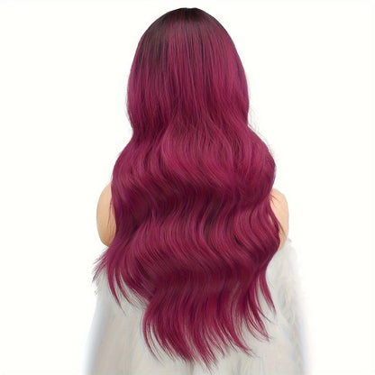 Long Wavy Wine Red Synthetic Wig for Women – Daily Wear & Party-Ready