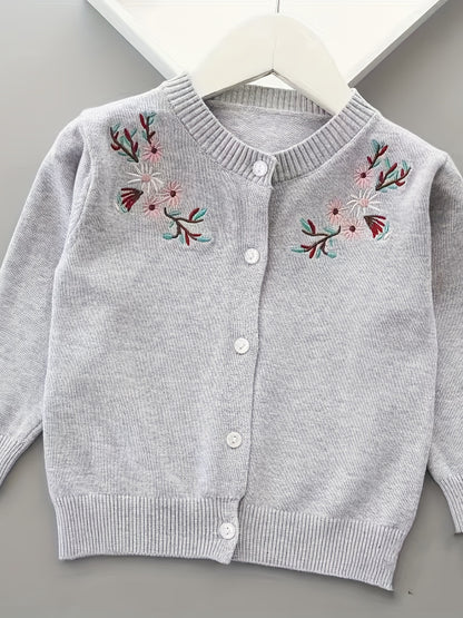 Girls’ Embroidered Cardigan | Stylish Thin Sweater for Spring & Autumn