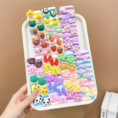 10-50 Pieces Cartoon Cute Animals, Fruit, and Flowers Decor Hair Ties