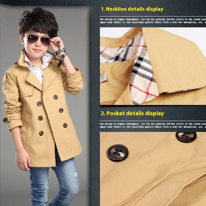 Boys’ Mid-Length Trendy Casual Trench Coat – Stylish & Cozy Spring Essential