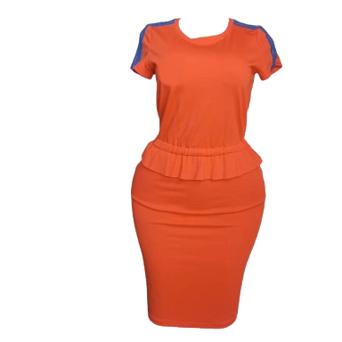 Elegant Short sleeved orange curved dress