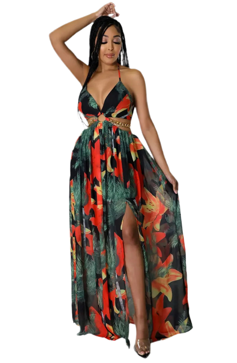 Sleeveless High Side Split Fit Flare Maxi Long Dresses