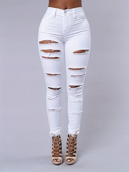 Ripped High-Stretch Distressed Jeans | Trendy Slim-Fit Women’s Denim”