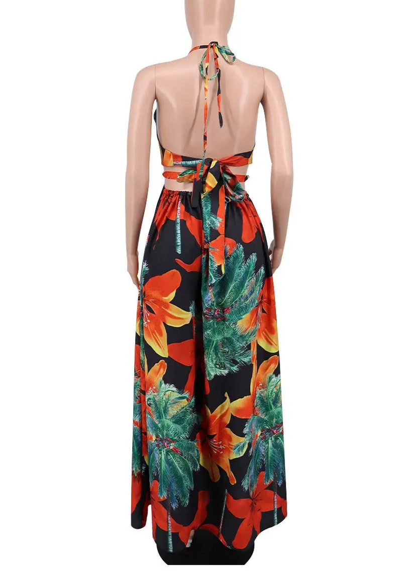 Sleeveless High Side Split Fit Flare Maxi Long Dresses