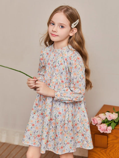 Girls’ Floral Cotton Dress | Vintage Puff Sleeve Charm