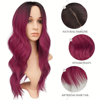 Long Wavy Wine Red Synthetic Wig for Women – Daily Wear & Party-Ready