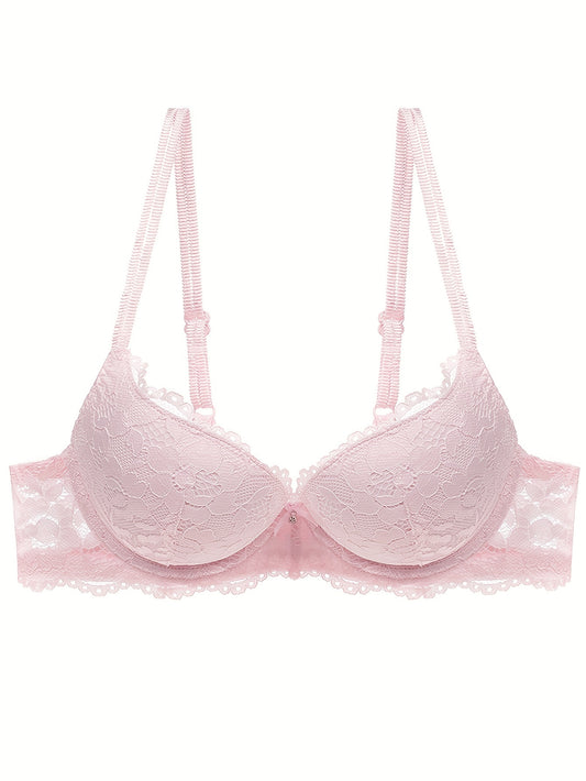 **Push-Up Bra with Lace Mesh, Double Straps, and Thick Cups