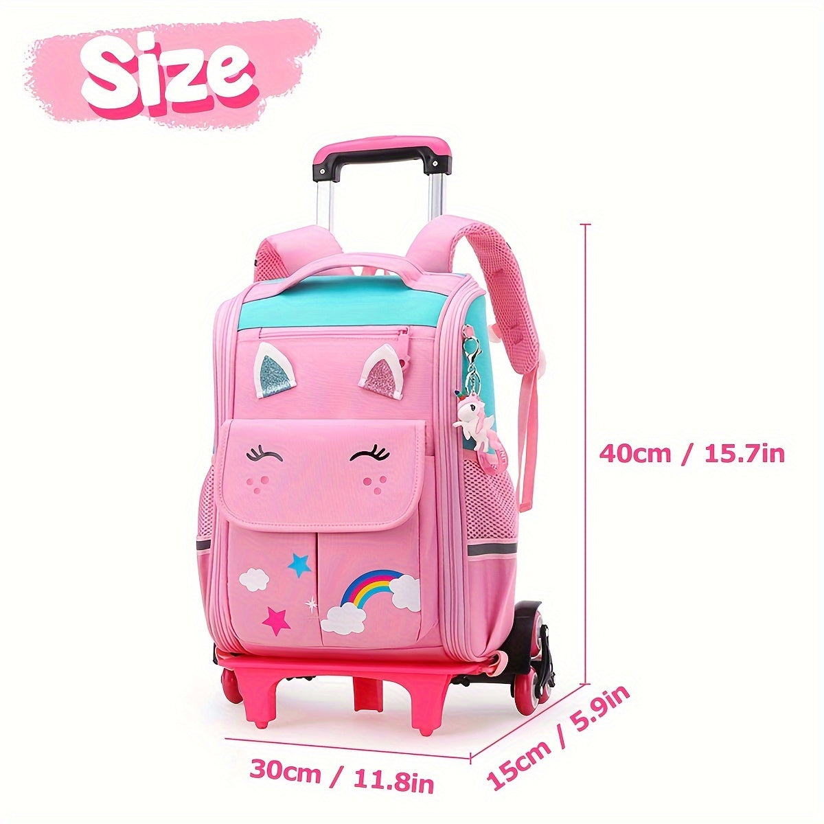 Girls' Primary School Trolley Backpack with 6 Wheels | Detachable Backpack for School Trips and Travel Accessories"