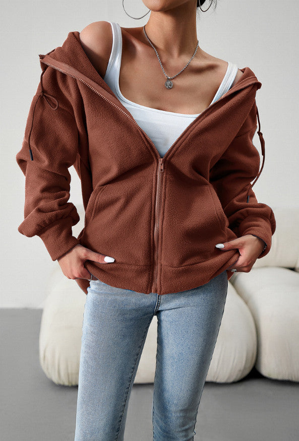 Trendy Solid Color Hooded Cardigan Jacket