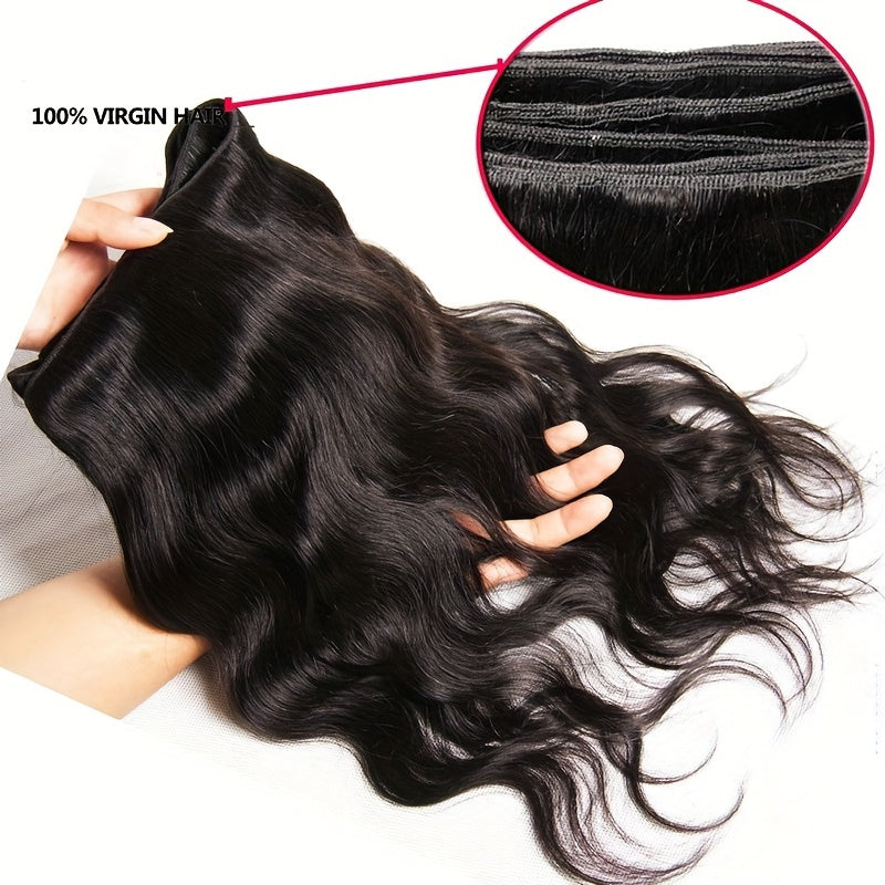 10A Virgin Body Wave Human Hair Bundles 100% Unprocessed Body Wave Human Hair 3 Bundles Double Weft Human Hair Weave Natural Black Color