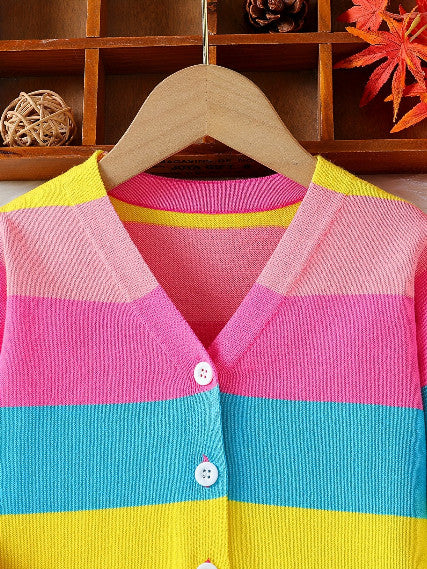 Girls’ Rainbow Knit Cardigan | Stylish Thin Sweater for Spring