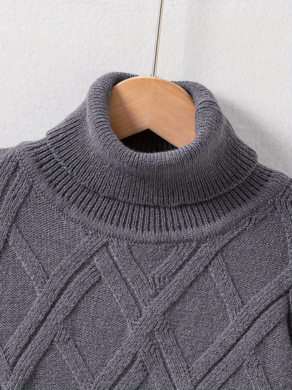 Cozy Boys Turtleneck Sweater – Warm Knit Pullover with Classic Cable Design for Winter"