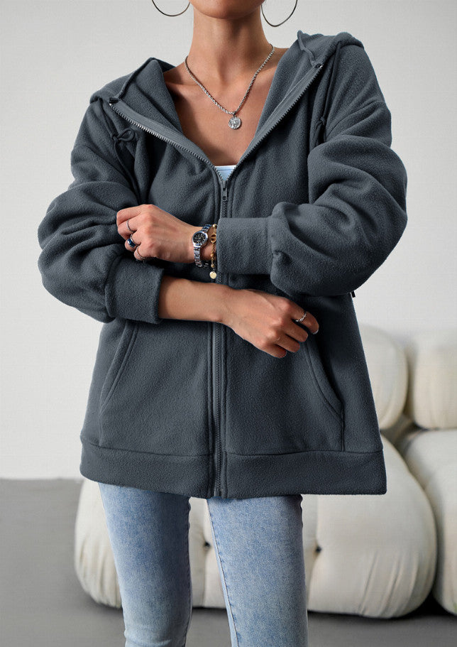 Trendy Solid Color Hooded Cardigan Jacket