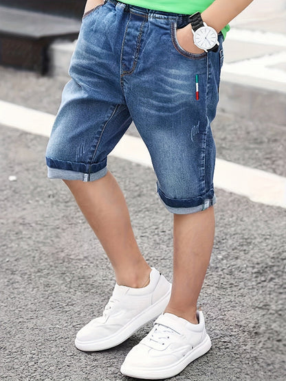 Stylish Boys' Washed Denim Mid-Length Shorts - Perfect for Summer Fun"