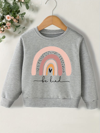 Casual, Cute Pullover Sweatshirt for Girls with "Be Kind" Rainbow Print**