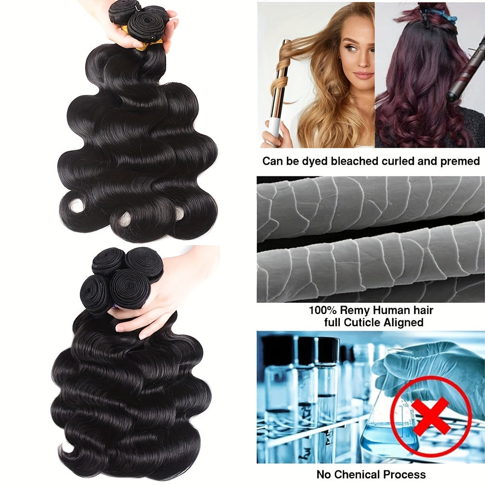 10A Virgin Body Wave Human Hair Bundles 100% Unprocessed Body Wave Human Hair 3 Bundles Double Weft Human Hair Weave Natural Black Color