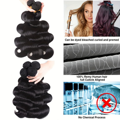 10A Virgin Body Wave Human Hair Bundles 100% Unprocessed Body Wave Human Hair 3 Bundles Double Weft Human Hair Weave Natural Black Color