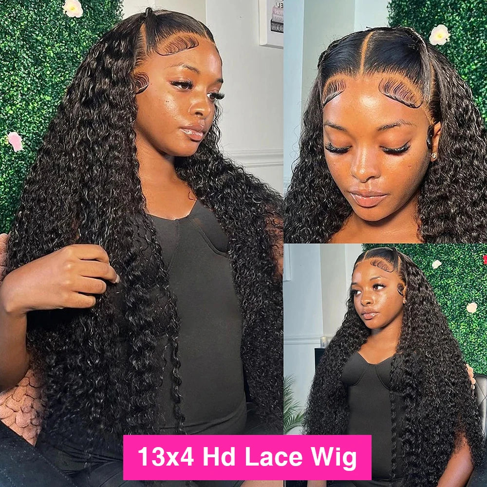 300% Deep Wave Frontal Wig 13x6 HD Lace Frontal Wigs For Women Brazilian Water Wave 13x4 HD Curly Lace Front Human Hair Wig