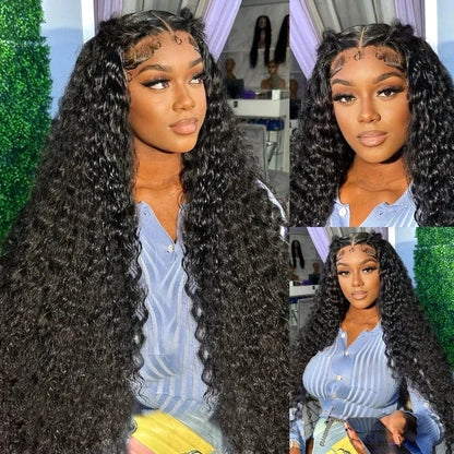 300% Deep Wave Frontal Wig 13x6 HD Lace Frontal Wigs For Women Brazilian Water Wave 13x4 HD Curly Lace Front Human Hair Wig